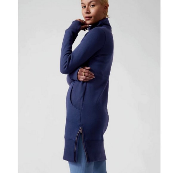 Athleta Dresses & Skirts - ATHLETA Cozy Karma Funnel Neck Dress Enchanted Blue Medium M Sweatshirt Dress